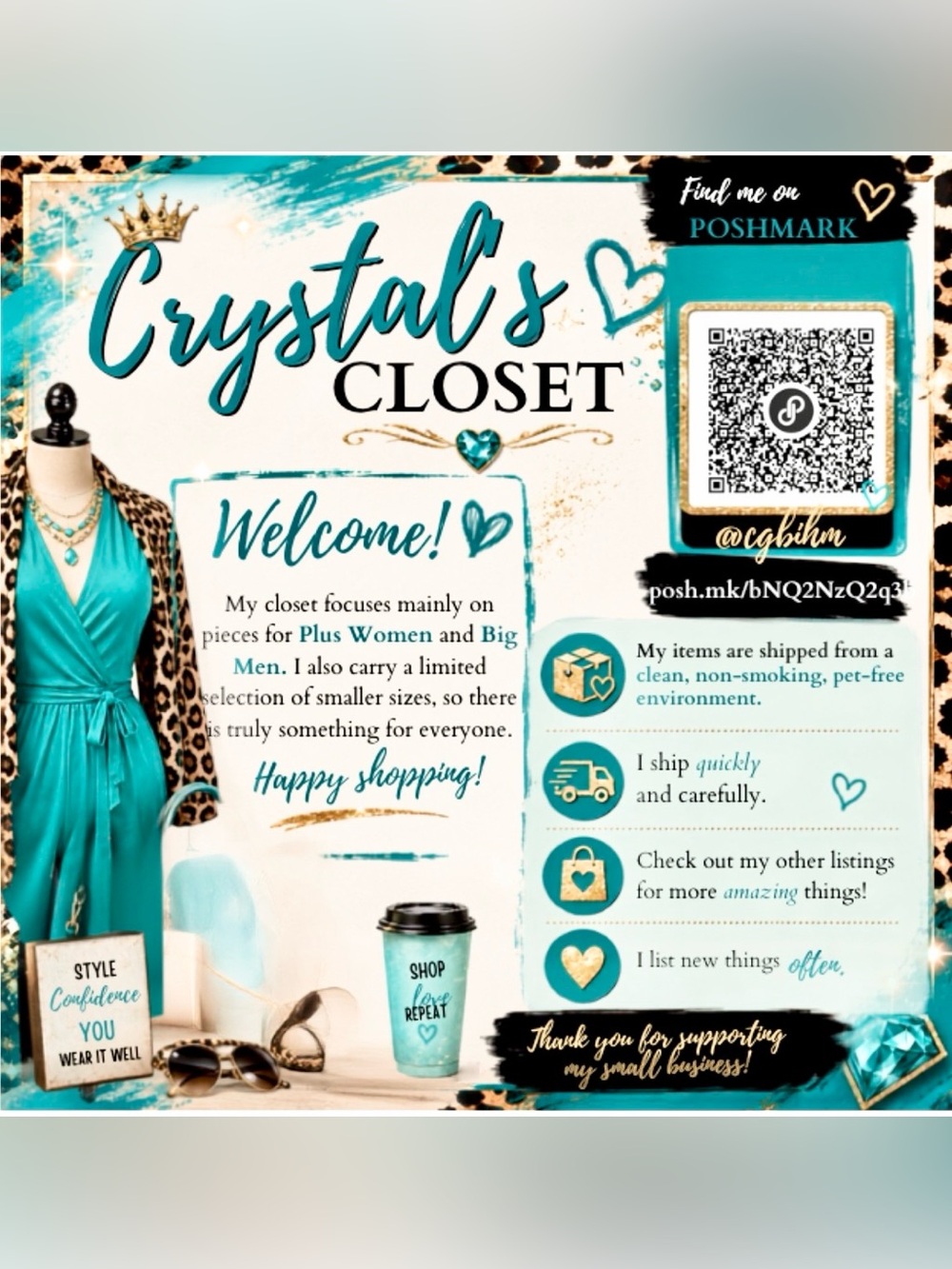 Crystal’s Closet focuses mainly on pieces for Plus Women and Big Men.